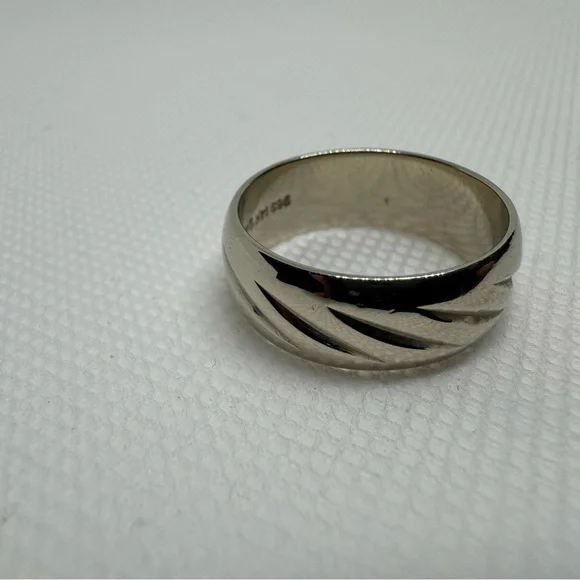 Mens Vintage Estate 14K White Gold Wed Lok Wedding Band Ring, 8g Size 9